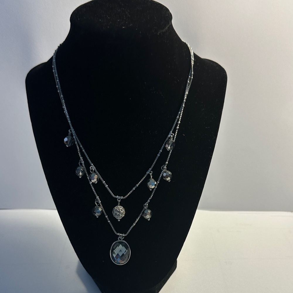 Lia Sophia Silver Multi-Layer Crystal Drop Necklace